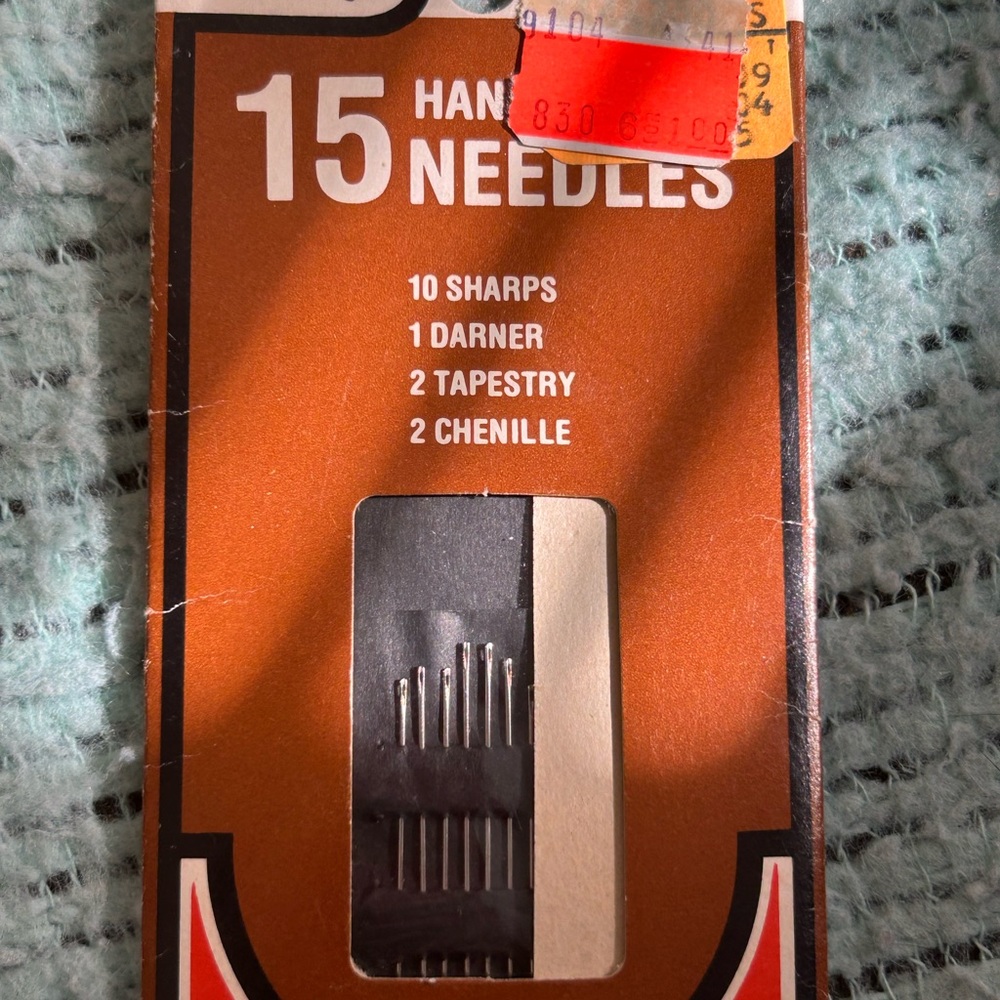 Vintage Sewing Needles. 10 sharps, 1 darner, 2 tapestry, and 2 chenille